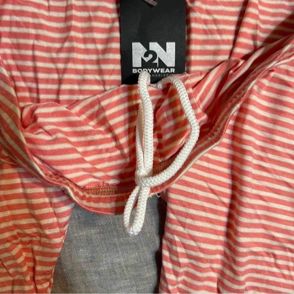 N2N Bodywear Candy Boy Stretch Biker Shorts Pink White Stripes Large New